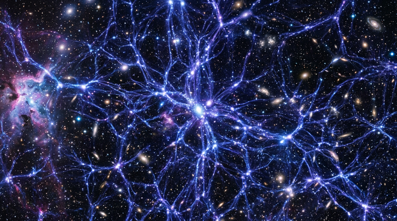 Visualization of cosmic web filaments connecting galaxies in deep space